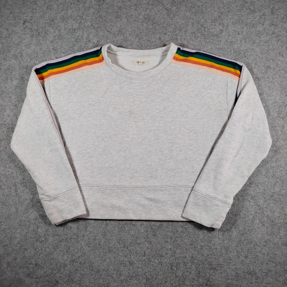 Madewell Womens Rainbow Stripe Sleeve Sweatshirt Gray L2792 Size Large